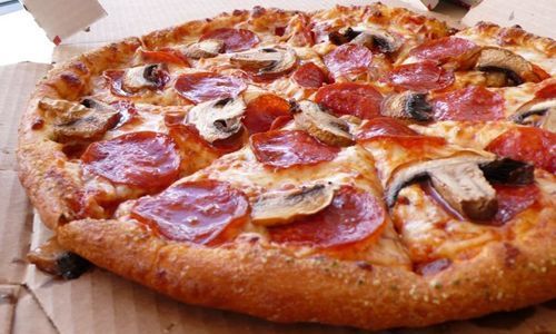 Domino's pizza with pepperoni and mushrooms
