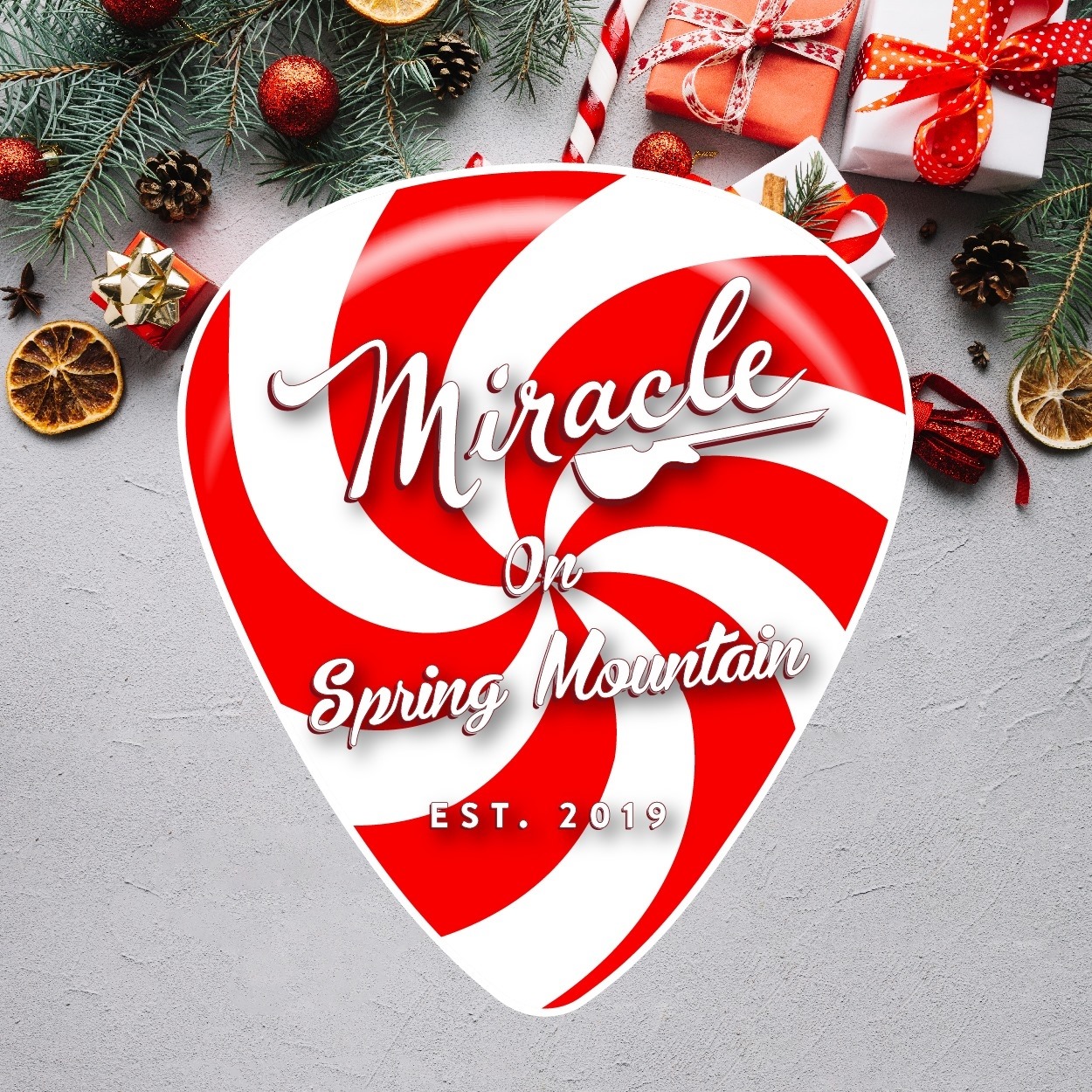 Candy Cane guitar pic logo for Miracle Pop-up Bar on Spring Mountain