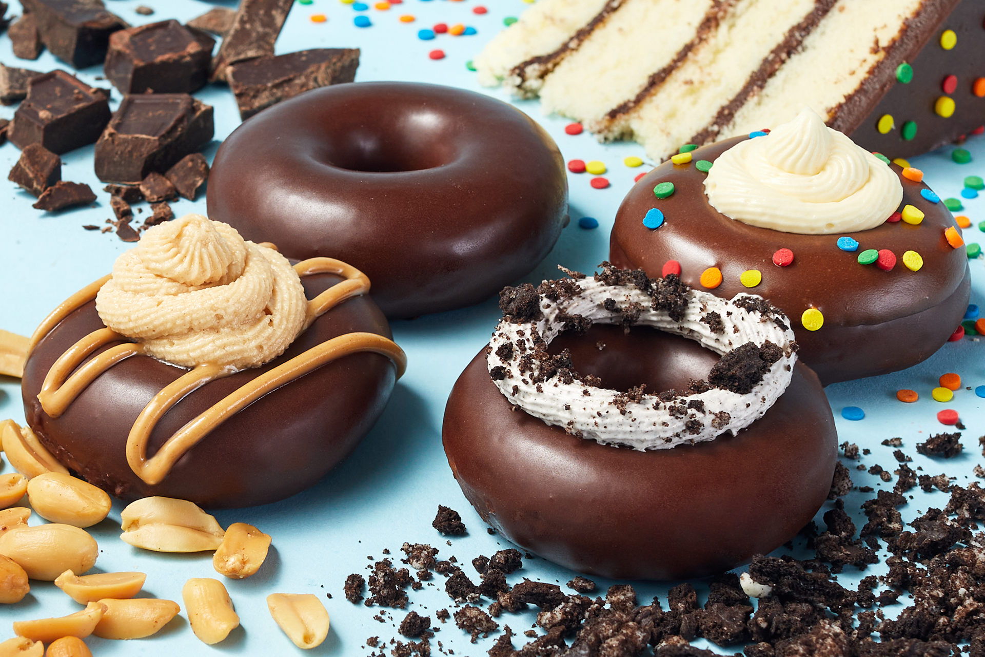 mini chocolate glazed doughnuts at Krispy Kreme