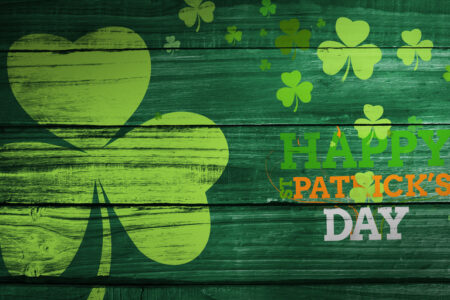 St. patricks day greeting against overhead of wooden planks