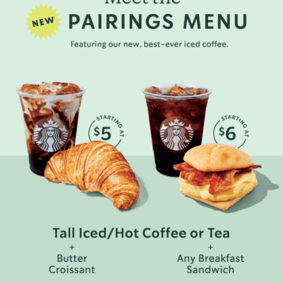 Starbucks new pairing menu, drink and sandwich